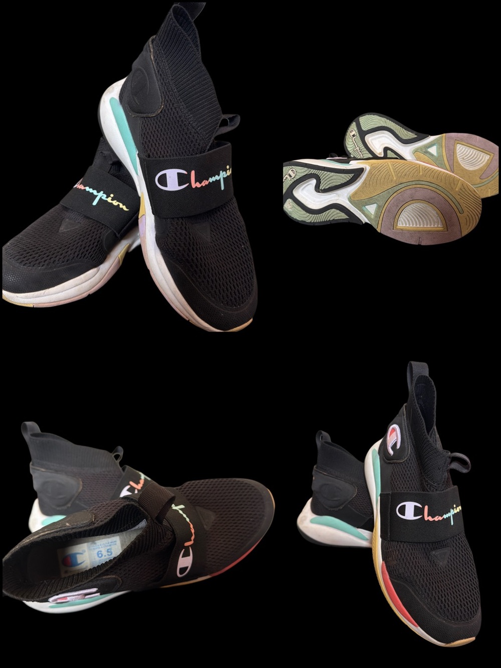 Champion Black Slip-On Sneakers with Multicolor Accent